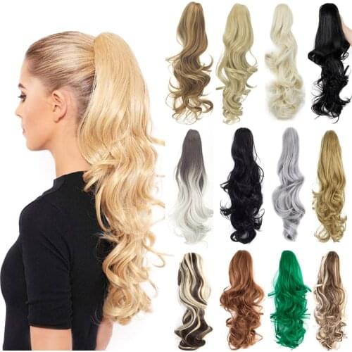 Jaw Claw Ponytail Hair Extension 18" Curly Wavy Clip In Hairpiece One Piece Long Pony Tails Extensions for Women