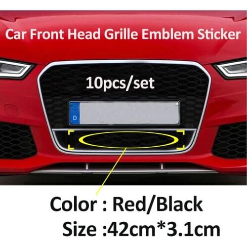 10X ABS Letter 42CM 3.1CM Car Head Hood Sticker for Quattro Grille Emblem Badge Black/ Red For quattro A3 A1 A5 A4 A7 A8 RS6 RS7