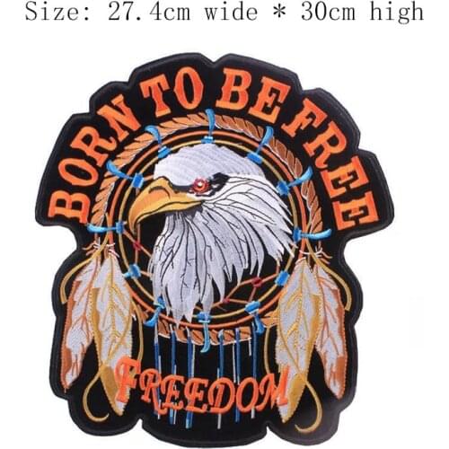 BRON TO BE FREE FREEDOM eagle embroidery patch 30cm high iron on sew on emblemas for Motorcycle club full back on the Jacket