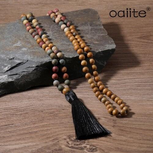 OAIITE 6mm Egg Yolk Stone And Garnet Mala Beads Necklace, Build Self Confidence JaPaMala,108 Bead Mala Prayer Jewelry