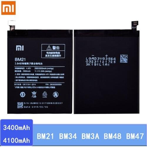 Original Battery BM21 BM34 BM3A BM48 BM47 For Xiaomi Mi Note 2 3 Note2 Note3 Redmi 3 3S 3X 4X Battery Lithium Polymer Bateria