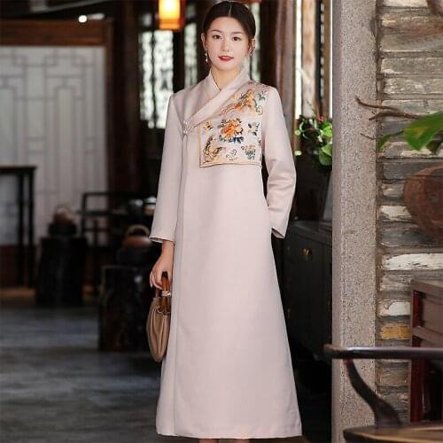 Autumn And Winter Plus Size Loose Coat Retro Palace Embroidered Disc Button Chinese Style Wrist Sleeve windbreaker S-XXL