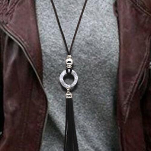 Boho Bohemian Ethnic Tassel Irregular Iron Pendant Necklace for Women Long Rope Winter Sweater Choker Jewelry Accessories