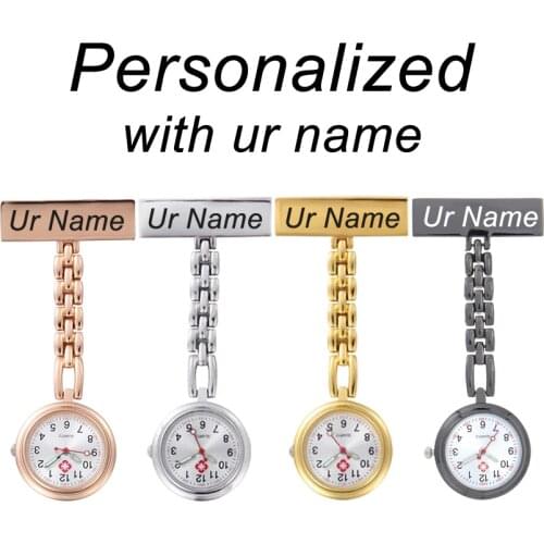 Personalized Customized Fob Watch Engraved with Your Name Stainless Steel Lapel Pin Brooch TOP Quality Pocket Fob Nurse Watch