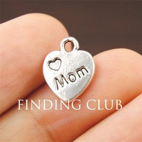 50 pcs Silver Color Plated 10x12mm Zinc Alloy Heart letter mom and xoxo charms for bracelet A1174