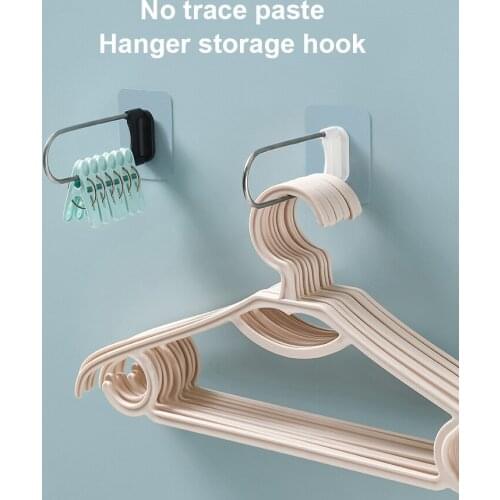 No Punching Wall Paste Simple Stainless Steel U-shaped Clothes Rack Storage Rack Laundry Clothes Clip Finishing Hanger