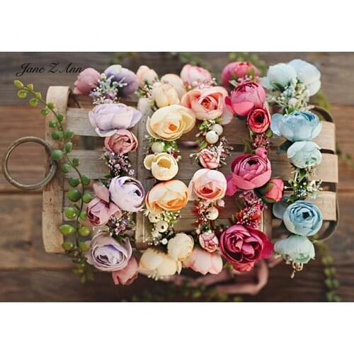 Romantic rose wreath forest style headwear hair lead flower children photo 1- 6 year baby photography props