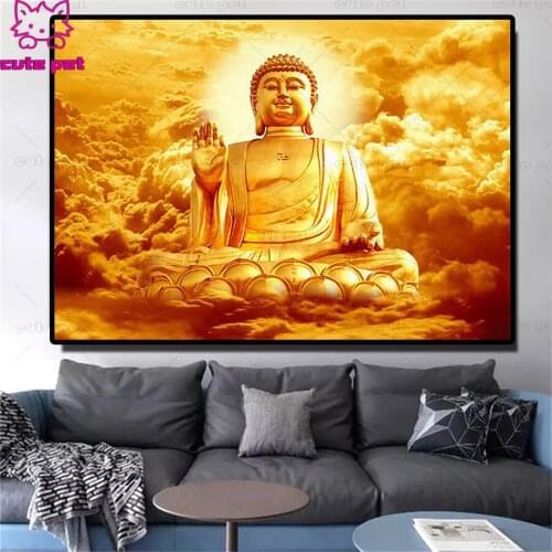 Needlework Diamond Mosaic Religion Full Square Diamond Embroidery golden Buddha Pattern diamond painting Wall Art Painting