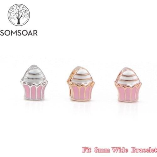 Somsoar Jewelry Sweet cake Slide Charms fit 8mm Wide Leather Wrap Bracelet Wristband for child Toddler/Women 10pcs/lot