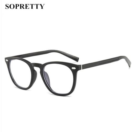 SOPRETTY Women Round Retro Anti-Blu-ray Glasses Frame TR Myopia Glasses Frame Flat mirror For Men A112