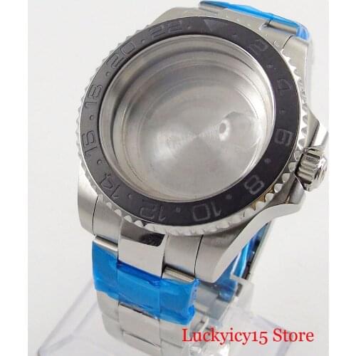 SS 40mm Silver Color Watch Case with Brushed Bezel Sapphire Glass + Watch Bracelet Fit ETA 2836 MIYOTA Movement