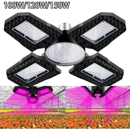 LED Plant Light Seedling Growing Light Folding Four Leaf Red Blue Greenhouse Light 100W 120W 150W E27 Led Light Bulb