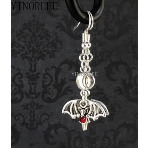 Goth Bat Earrings with Moon Detail Dangle Witch Creativity Punk Jewelry Gift Women Creativity Statement Halloween Hilarity Trend