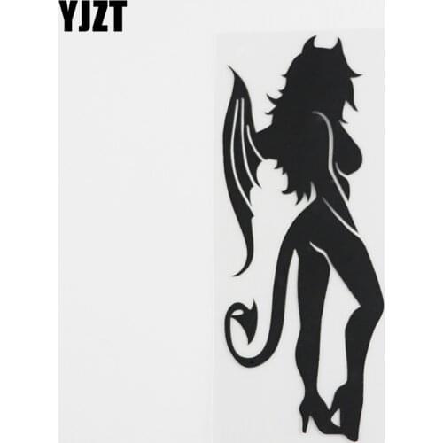 YJZT 6.9CMX17.3CM Decal Sexy Devil Girl Horns And Tail Vinyl Car Sticker Black/Silver 8A-0417