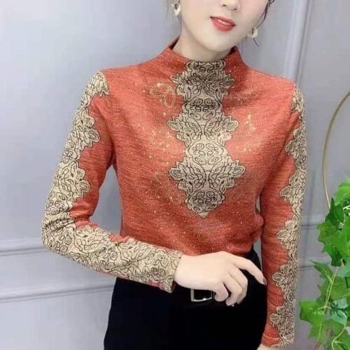 2021 Woman Autumn Winter Thick Blouses Female Long Sleeve Blouse Shirts Tops Ladies Elegant Retro Pullover Fashion Shirt H883