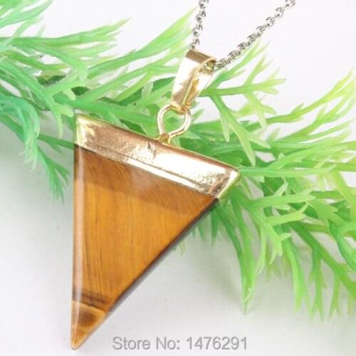 Fashion Jewelry Natural Stone Pendant Tigers Eye Gem Triangle Point Pendant 1PCS