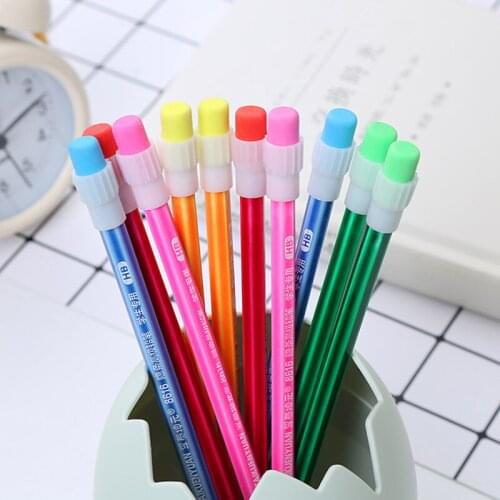 10 Pcs/box Log Pencil Cartoon Eraser Pencil Log HB Primary School Student Sketch With Eraser Pencil Learning Office Stationery