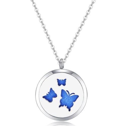 10pcs new style butterfly (30mm) Aromatherapy / Essential Oils surgical Stainless Steel magnet Perfume Diffuser Necklace