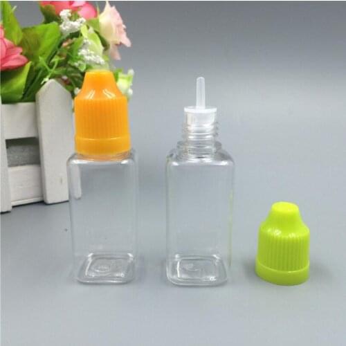 1000pcs 30ml Square Bottle Plastic dropper E liquid oil Bottle Multicolor Childproof Tamper Cap empty plastic bottles