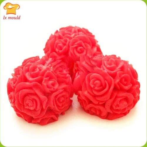 3 With Rose Flower Ball Silicone Molds Flower Soap Candle Silicone Moulds DIY Aromatherapy Plaster Mold