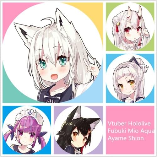 Anime Virtual Youtuber Fubuki Mio Aqua Ayame Badges Pin 5 Pieces Schoolbag Backpack Decorate 5.8CM(2.3") Badge001