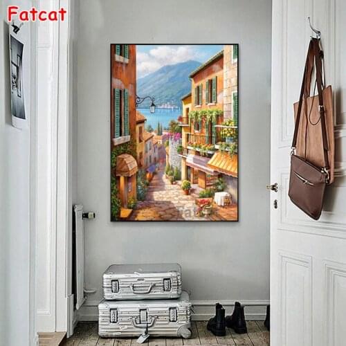 Seaside Town Scenery 5D Diy Diamond Painting Full Square Round Rhinestone Embroidery Cross Stitch Decor Handwork Mosaic PP1553