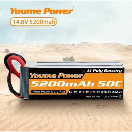 Youme 14.8V 4S Lipo Battery 5200mAh 50C with deans Plug RC Batteries for RC Car Boat RC Helicopter Airplane Truck Truggy Arrma