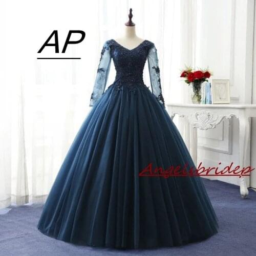 ANGELSBRIDEP Long Sleeves Tulle Quinceanera Dresses Vestido 15 Anos Charming Appliques Beads Puffly Ball Gown Debutante Gowns