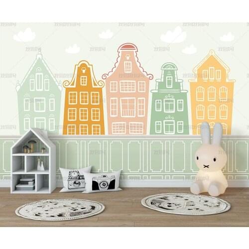 Bacal 3D Mural Wallpaper For Kids Room Cartoon House Geometry Pink Blue Green Boys Girls Bedroom Wall Decor Photo Wall Painting