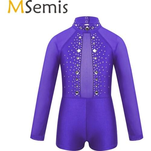 Ballet Dance Gymnastics Leotards For Girls Kids Biketard Stage Performance Competition Costume Long Sleeve Backless Dancewear