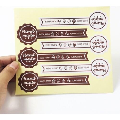 Free shipping 600pcs Handmade BAKED GOODS Cake Brown Sealing Sticker DIY Scrapbooking Paper Labels Handmade Strip Stickers