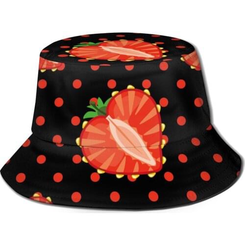 CINESSD Heart Of Strawberry Berries And Polka Dot Unisex Casual Sun Hat Bucket Hat for Women Caps Summer Fisherman Hat Panama