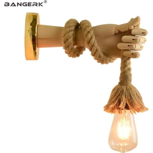 Edison Loft Decor LED Wall Light Hand Type Lamps Modern Wood Hemp Rope Sconce Wall Lights Switch Home Lighting Luminaire