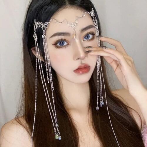 Exotic style headdress face decoration headband fairy crystal tassel headband back hanging headdress birthday Christmas gift 0
