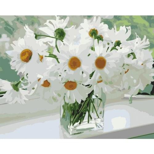 Painting By Numbers DIY Dropshipping 40x50 50x65cm window chrysanthemum Flower Canvas Wedding Decoration Art picture Gift