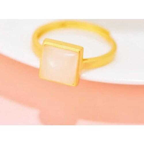 S925 Silver Ring Natural White Jade Ring Fashion Women Ring Stamp S925