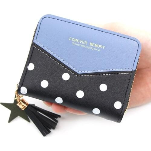 Fashion Wallets For Women Ladies Short Polka Dot Stitching Wallet Ladies Tassel Coin Purse Multifunctional Card Case Money Bag