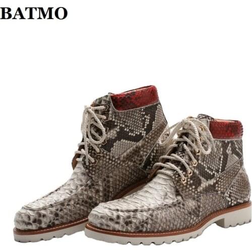 BATMO 2021 new arrival Fashion Snake skin causal shoes men,male Genuine leather boots 6171-1