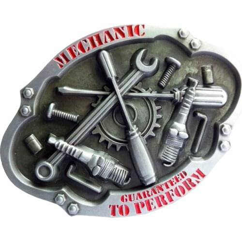 Mens Leather Belt Buckle Metal Oval Mechanic Tool Pattern 1PC Retro Western Cool Metel Buckle