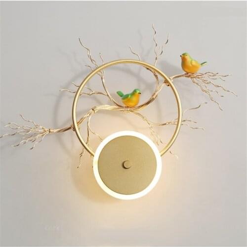 Nordic Gold Ring Tree Branch Bird Led Wall Lamp ChildrenS Bedroom Bedside Lamp Background wall Decor Corridor Wall Sconce Light