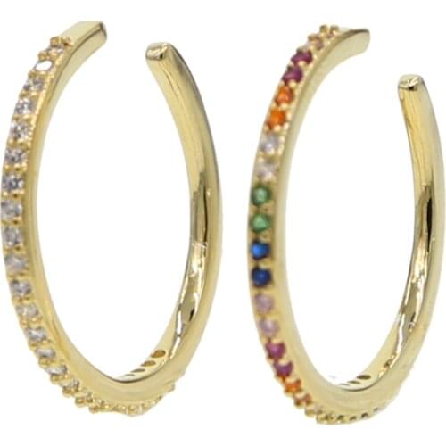 2019latest Big rainbow ear cuff Circle earring for women two way used colorful cz paved delicate tiny simple no piercing jewelry