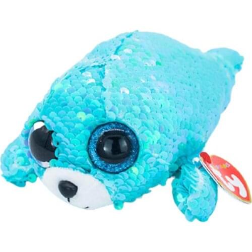 New 15cm Ty Big Eyes Flippables Sequined Cute Plush Toys Blue Sequins Collecting Toys Doll Children Birthday Gift