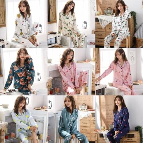Imitation Silk Pajamas Long Sleeve Spring and Autumn Home New Lapel Korean Silk Noble Ladies Underwear Two-piece Suit