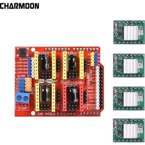 CNC Shield V3.0 Expansion Board for Arduino with 4pcs A4988 Stepper Motor Driver with Heatsink kits for Arduino