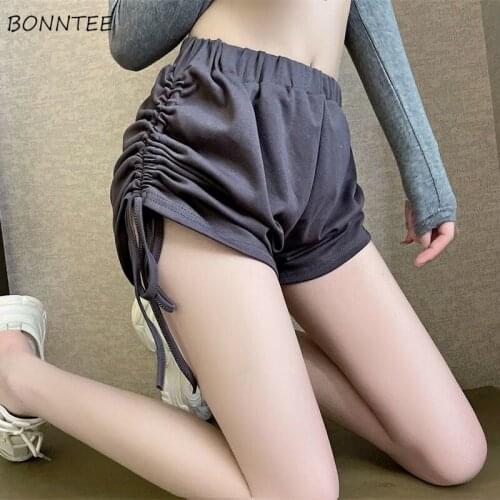 Shorts Women Oversize Loose Folds Solid Elastic Waist Casual Simple Trendy Korean Style Students Soft Ladies Clothes Basic New