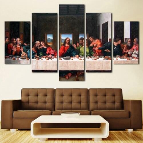 Framework Wall Art Poster Home Decoration Modern 5 Panel Last Supper Living Room Canvas HD Print Painting Modular Pictures