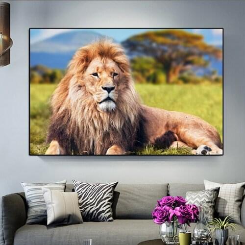 Modern Steppe Lion Canvas Painting Animal Art Posters and Prints Wall Art Pictures for Living Room Cuadros Home Decoration