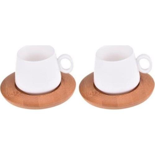Contact us 24/7 for all your questions 2 Pieces Cup Set-Bamboo Plate Ceramic Cup-Keramika Cappicino Turkish Coffee Cup Set