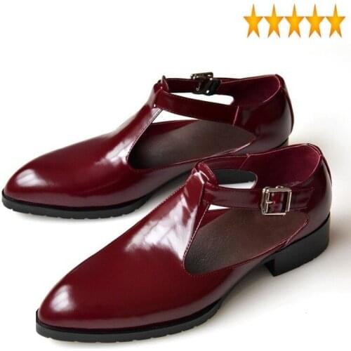 Luxury Genuine Leather Mens Pointed Toe Black 2021 Summer Dress Business Casual Buckle Shoes Male Sandals Footwear