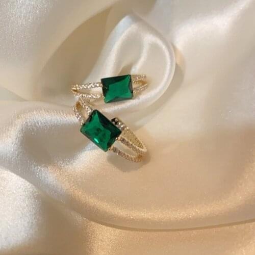 Unique Design 3 Styles White Green Yellow Cubic Zircon C Shape Hoop Earrings for Women Stylish Square Wedding earrings Jewelry